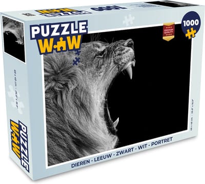 Puzzel Dieren - Leeuw - Zwart - Wit - Portret - Legpuzzel - Puzzel 1000 stukjes volwassenen
