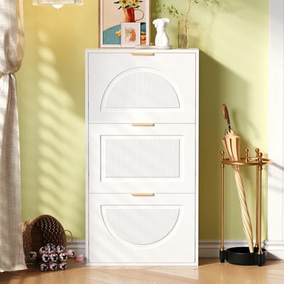 MODFU Schoenenkast - Ruimtebesparend - Modern - Voor Hal - MDF En Spaanplaat - Wit - 60 X 24 X 114 Cm