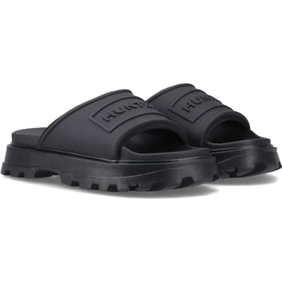 Hunter Moulded Stacked Slider Polyester Dames Zwarte Slippers