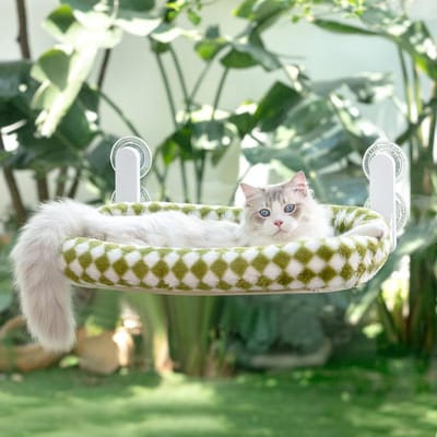 Hangmat voor Katten voor het Raam, Vouwbaar met 4 Zuignappen, Verstelbare Hoes, Tot 18kg, 54x30cm (Groen, M)