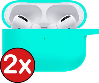 Hoesje - 2 Stuks - Geschikt voor Apple AirPods Pro 2 - Siliconen Hoes met Clip - Silicone Case Cover - Mintgroen