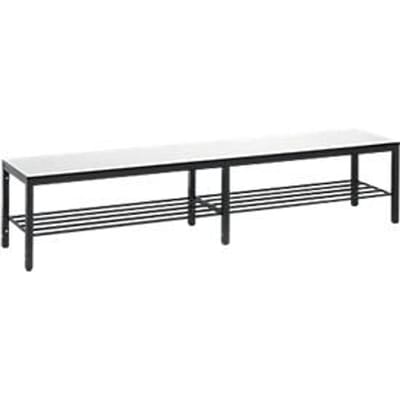 Kleedbank Basic Plus, voor vochtige ruimtes, zonder rugleuning, 6-poots onderstel zwartgrijs RAL 7021, met schoenenrek, B 1960 mm, decor wit