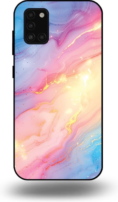 Smartphonica Telefoonhoesje Geschikt voor Samsung Galaxy A31 met Regenboog Glitter Marmer Opdruk - TPU Backcover Case Rainbow Glitter Marble Design geschikt voor Samsung Galaxy A31