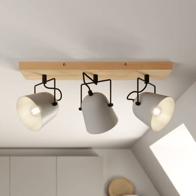 Lindby - buitenspot - 3lichts - eiken, staal - H: 19 cm - E14 - grijs, hout licht, zwart