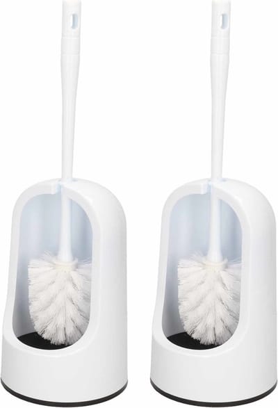 Plasticforte WC borstel met houder - 2x - wit - 40 cm - kunststof - toiletborstels