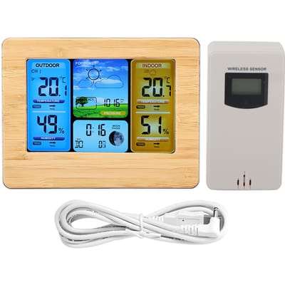 LCD Digitaal Draadloos Weerstation Klok Thermometer Binnen- en Buitenvochtigheid (Geel)