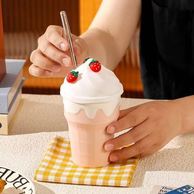 Nouvelle Tasse d'Eau Froide d'Été Étudiant Haute Valeur Tasse à Paille Tasse en Céramique Glace Tasse Réconfortante 301mL -400mL white
