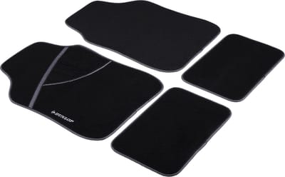 Dunlop Automatten Set - 4 Stuks - 2 Auto Vloermatten 66 x 44 CM - 2 Auto Matten 28 x 42 CM - Anti-Slip - Zwart/Wit