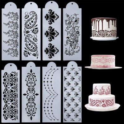 Dailygoods- Taartdecoratie Herbruikbare Sjablonenset - Taartdecoratie - Fondant Accessoires - 8 Stuks - Bloemendesigns - Ideaal voor Bruiloften/Jubilea - Taartsjablonen