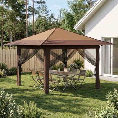 vidaXL - Tuinpaviljoen - met - 4 - Zijwanden - 3,3 - x - 3,3 - m - Beige - en - Bruin
