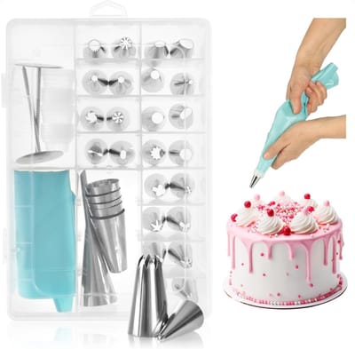 Famanu – Herbruikbare spuitzakset 38-delig met spuitmondjes, adapters en borstels voor taartdecoratie