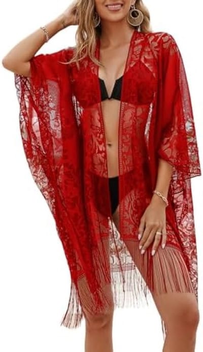 Stijlvolle Elegante Kanten Kimono voor Vrouwen - Strandbedekking met Open Voorkant en Pony - Geschikt voor Vakantie, Zwembad, Zee en Feest