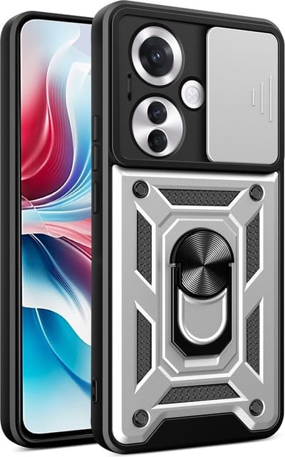 Coverup Hoesje - Geschikt voor OPPO Reno11 F 5G Hoesje - Coverup Armor Ring Kickstand Back Cover met Camera Shield - Grijs