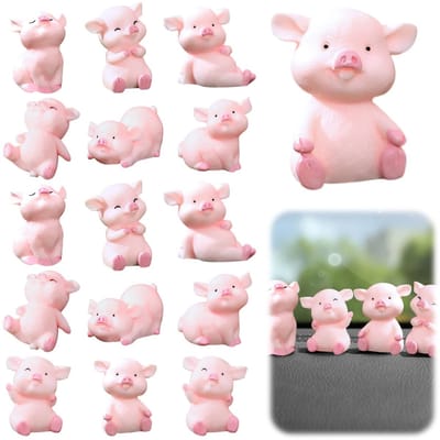 Cosensi- Geluksvarkentjes Set van 16 - Miniatuur Figuren - Geluksbrengers - Taartdecoratie - Tafeldecoratie - Hoogwaardige Hars - Miniatuurfiguren