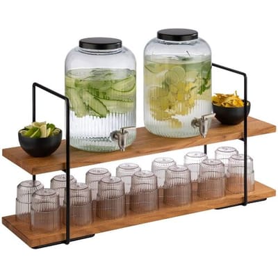 GGM Gastro Etagère - 2-stufig - PERFECTO LARGE - Eckig - Metallgestell - Etagen aus Eichenholz