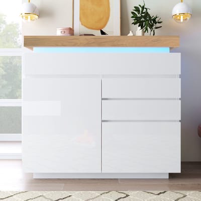 Wit hoogglans spaanplaat opbergkast 110×39×115cm opslag woonkamer en slaapkamer