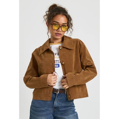 boohoo Dames Jas met kraag en knopen in suede-look | Tan | Maat: 36
