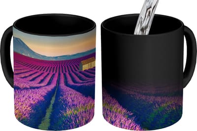 Magische Mok - Foto op Warmte Mokken - Koffiemok - Lavendel - Berg - Bloemen - Magic Mok - Beker - 350 ML - Theemok