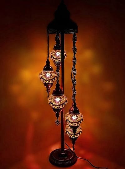 Turkse Lamp - Vloerlamp Mozaïek - 5 Bollen - Bruin Handgemaakt met Hoogwaardig Glas