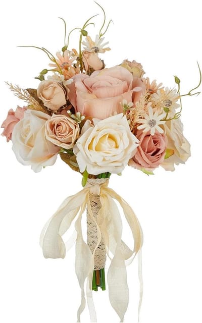 Bruidsboeket Rozen - Kunstbloemen Bruid - Bruiloft Decoratie - Realistisch Uiterlijk - 20x30cm - Groen Roze