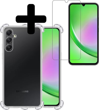 Hoesje - Met Screenprotector - Geschikt voor Samsung Galaxy A34 - Sterk & Shockproof - Siliconen Case - Back Cover - Telefoon Hoes - Shock Proof - Telefoonhoesjes - Transparant