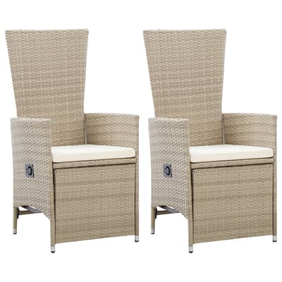 vidaXL - Tuinstoelen - 2 - st - verstelbaar - met - kussens - poly - rattan - beige