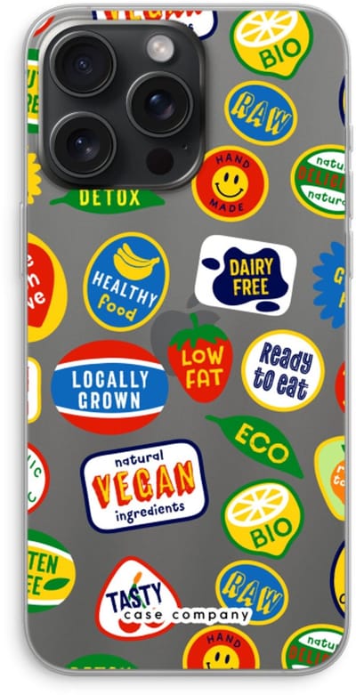 Case Company® - Hoesje geschikt voor iPhone 15 Pro Max hoesje - Fruitsticker - Soft Cover Telefoonhoesje - Bescherming aan alle Kanten en Schermrand