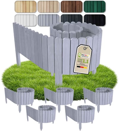 Floranica borderafscheiding grasrand 10 m (5 stuks à 2 m), hoogte 10 cm, zilver, steekhek plantenborder houten hekwerk