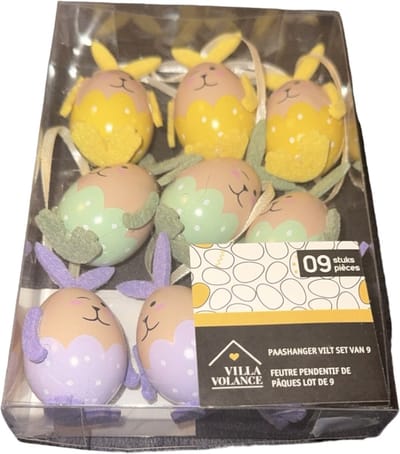 Paashangers - 9 stuks - met gezichtje - hangeitjes - Pasen - Groen/Geel/Paars - Paasboom - Paasversiering - Paasdecoratie