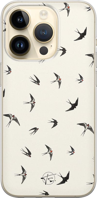 Hoesje geschikt voor iPhone 14 Pro - Vogels / Birds - Soft Case - TPU - Print - Beige - Mooie Telefoonhoesjes