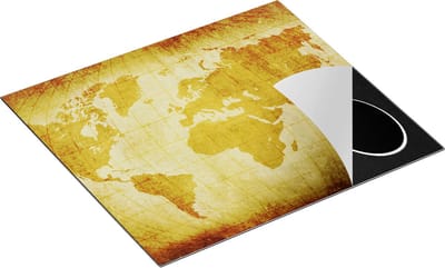 Chefcare Inductie Beschermer Oude Wereldkaart met Graden Lijnen - 60x50 cm - Afdekplaat Inductie - Kookplaat Beschermer - Inductie Mat
