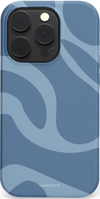 Casetastic hoesje geschikt voor Apple iPhone 14 Pro - MagSafe - Dubbellaagse bescherming - Blauwe Water Golven - Fashion Case - Grijs Lichtblauw