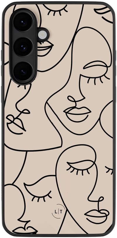 Leuke Telefoonhoesjes - Hoesje geschikt voor Samsung Galaxy S25 FE - Abstract faces - Backcover zwart - Print / Illustratie - Bruin