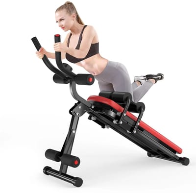 Genet7 Store - Buiktrainer -Buikspiertrainers verstelbaar & inklapbaar - met kniebescherming - voor thuisgebruik max 150 kg Zwart en Rood