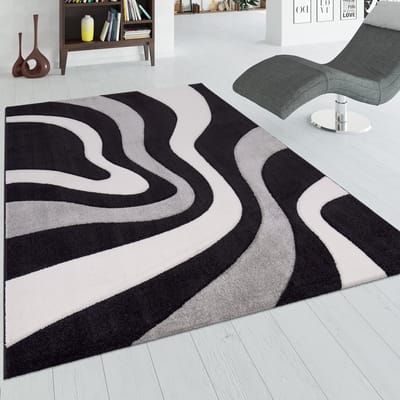 Flycarpets Diamesa Modern Vloerkleed - Zwart / Grijs / Wit - 120x170 cm - Laagpolig Tapijt Woonkamer