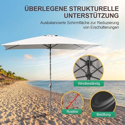 Tuinparasol XXL Balkon- en Terrasparasol met Zwengel, UV50+ Bescherming, Windbestendig, Geventileerd, Grote Dubbellaagse Zonnescherm voor Balkon, Tuin en Terras – Antraciet & Beige – Afmetingen op ...