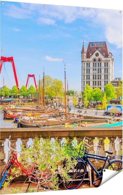 Gards Tuinposter Kleurrijke Oude Haven in Rotterdam - 120x160 cm - Tuindoek - Tuindecoratie - Wanddecoratie buiten - Tuinschilderij