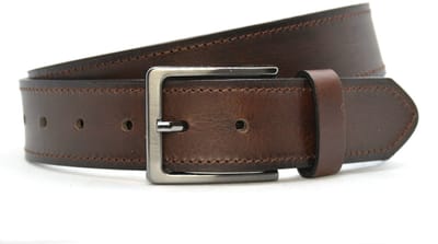 Timbelt Heren Riem doorgestikt - volnerf Leer Bruin - 4 cm Breed - Broekriem - Nette Riem - Pantalon Riem - jeans riem - Maat: 95 / Totale lengte riem 110 cm - Echt Leer