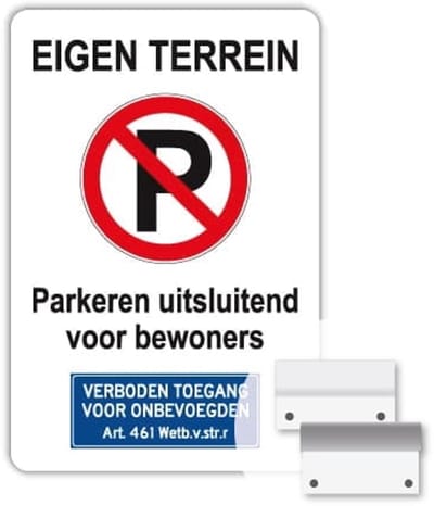 Eigen Terrein bord - Bewoners - Weerbestendig Aluminium - 40x60 cm - Bevestiging: Met muur-/ wandmontage beugels