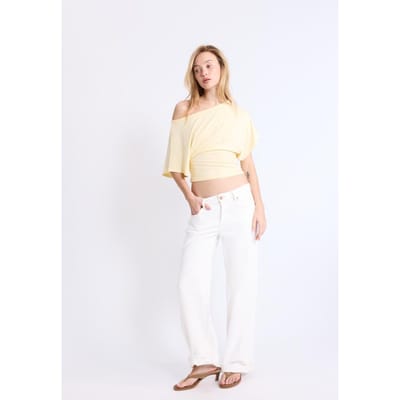 Stradivarius T-shirt met korte mouw en boothals  Pastelgeel XS