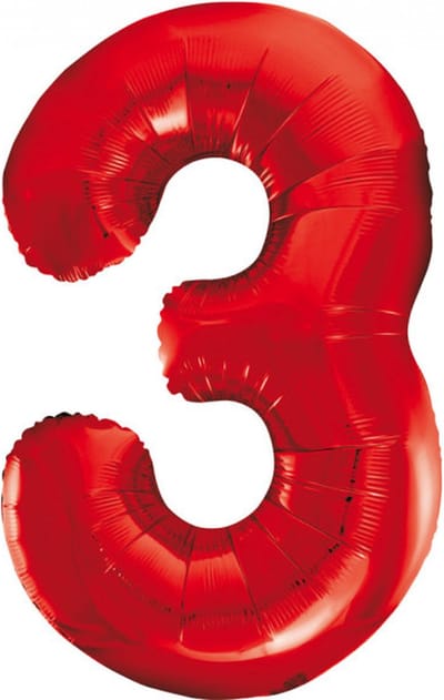 Wefiesta - Folieballon Cijfer 3 Rood - 86 cm