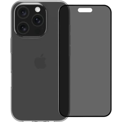 BlueBuilt Back Cover iPhone 16 Pro Transparant + Privacy Filter Screenprotector Glas
