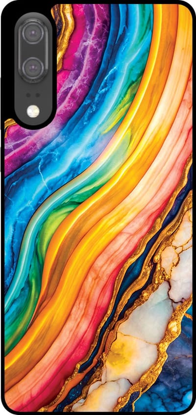 Smartphonica Telefoonhoesje Geschikt voor Huawei P20 met Regenboog Goud Marmer Opdruk - TPU Backcover Case Rainbow Gold Marble Design geschikt voor Huawei P20