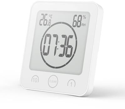 Klok - Kookwekker - Klokken - Thermometer - Hygrometer - Badkamerklok - Douchewekker - Digitale badkamerklok - Aanraakbaar - Met LCD-scherm - Eenvoudige installatie - Perfect voor douche - Keuken en huisdecoratie - Badkamerklok