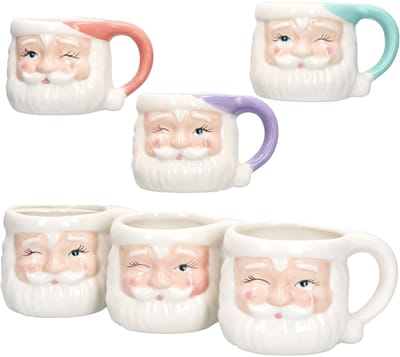 Set van 6 koffiebekers met kerstman 3x wit, 1x roze, 1x mint & 1x paars - 23105540 & 23105546