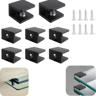 8 stuks beugel - glasbeugel - planksteun - vierkante steun - metalen beugel - vervangbaar - met schroeven - meubelaccessoires - geschikt voor glas, houten planken, planken (zwart, 1,95*1,8 cm)