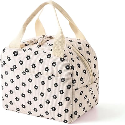 VHV Geïsoleerde Lunchtas Dames - Koeltas Lunchbag met Handvat - Beige Bloemenprint - Voor Werk, School en Onderweg