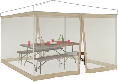 muggennet partytent - 2 insectengaas zijwanden - voor 3 x 3 m feesttenten - klittenbandsluiting - beige