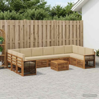 vidaXL - Buiten - bank - set - 8 - st - Naturel - Massief - Acacia - Hout - en - Polyester