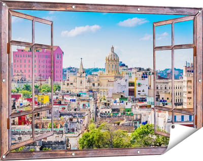 Gards Tuinposter Doorkijk Havana Stad in Cuba - 120x80 cm - Tuindoek - Tuindecoratie - Wanddecoratie buiten - Tuinschilderij